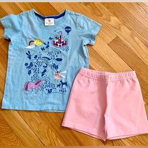 Bundle of Hanna Andersson 120/6-7 Girls’ NWOT Pink Shorts & Blue Graphic Tee